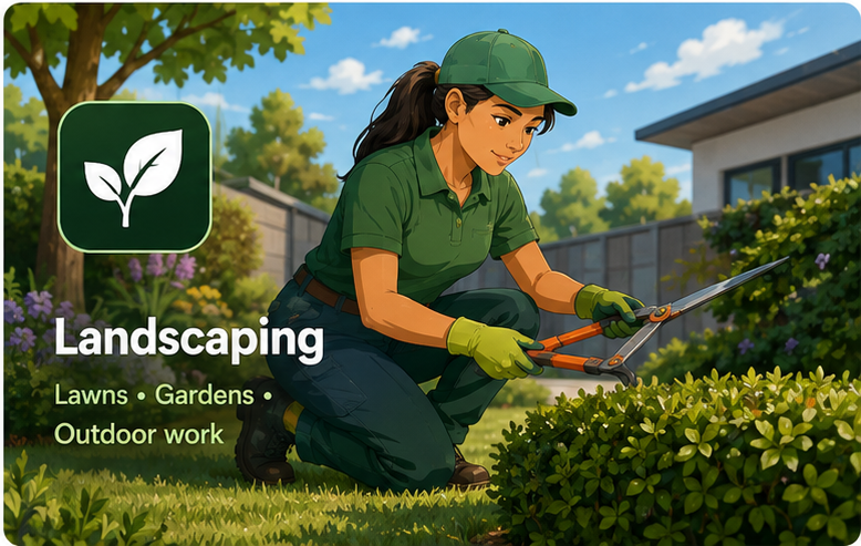 Illustrated landscaping professional working outdoors